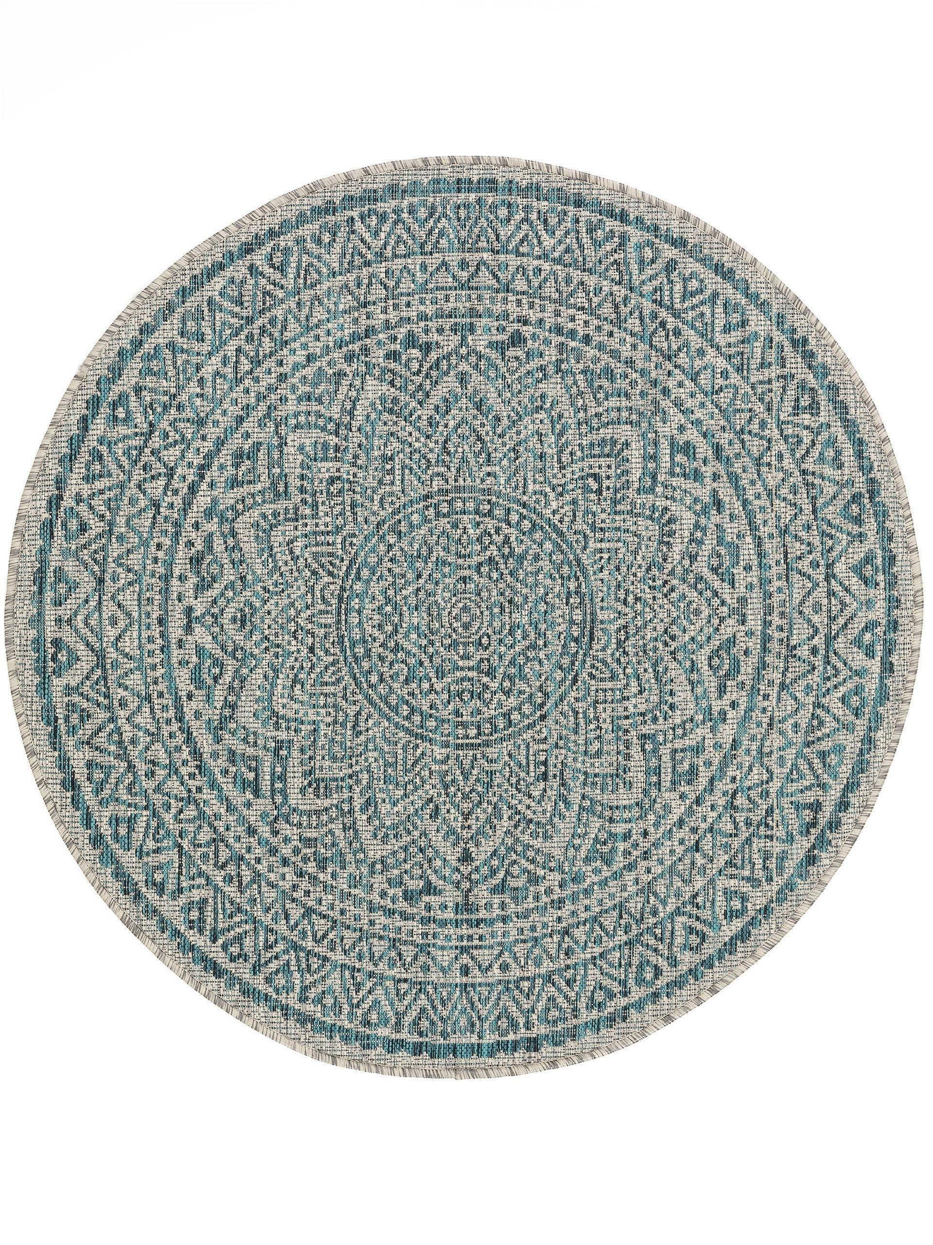 Image of In- & Outdoor-Teppich rund Cleo BeigeBlau In- & Outdoor-Teppich rund Cleo BeigeBlau