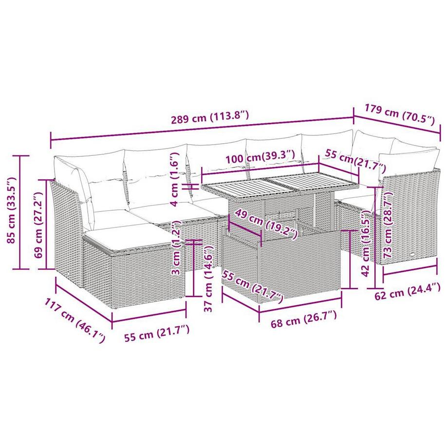 VidaXL set di divani da giardino Polirattan  