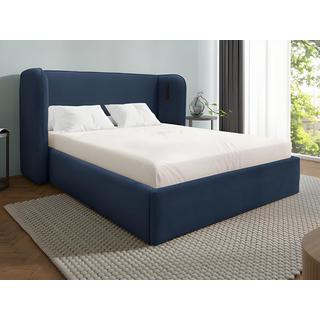 Vente-unique Letto con contenitore 160 x 200 cm con testata letto curva e LED Tessuto Blu + Materasso - STOKALI  