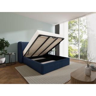 Vente-unique Letto con contenitore 160 x 200 cm con testata letto curva e LED Tessuto Blu + Materasso - STOKALI  