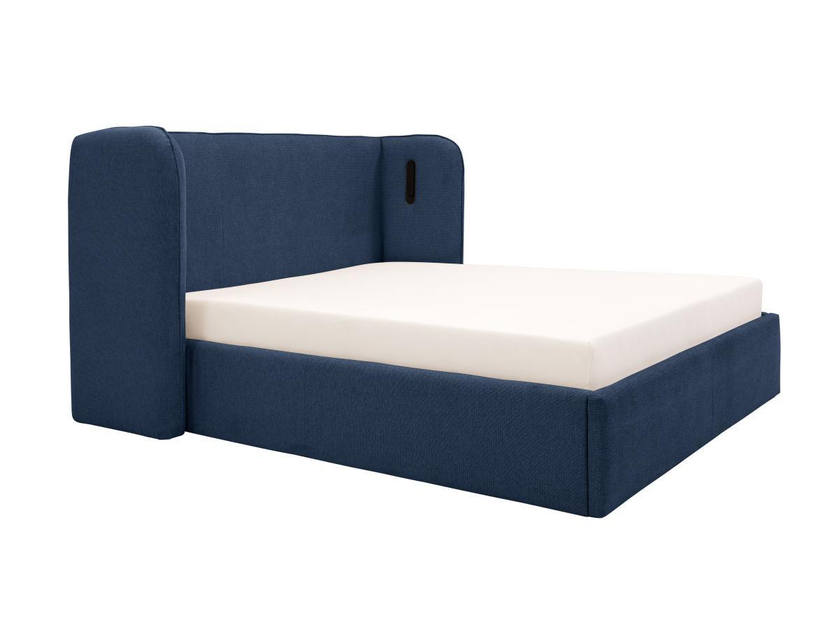 Vente-unique Letto con contenitore 160 x 200 cm con testata letto curva e LED Tessuto Blu + Materasso - STOKALI  