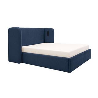 Vente-unique Letto con contenitore 160 x 200 cm con testata letto curva e LED Tessuto Blu + Materasso - STOKALI  