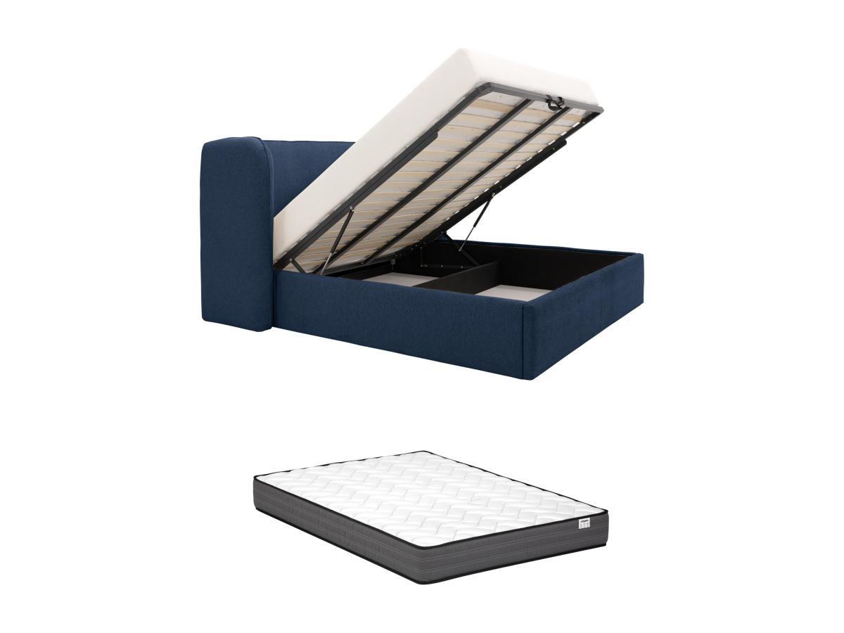 Vente-unique Letto con contenitore 160 x 200 cm con testata letto curva e LED Tessuto Blu + Materasso - STOKALI  