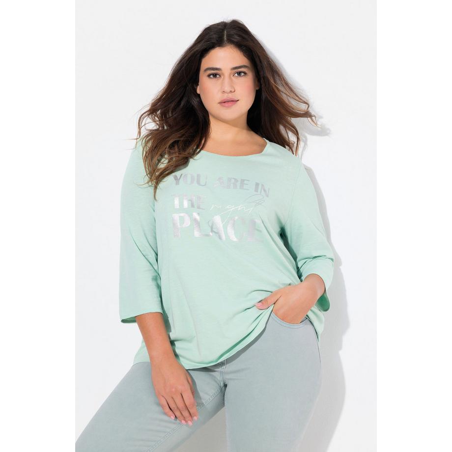 Ulla Popken Motif Lettres Métalliques Ligne A Col Rond Manches 3/4 T-shirt  