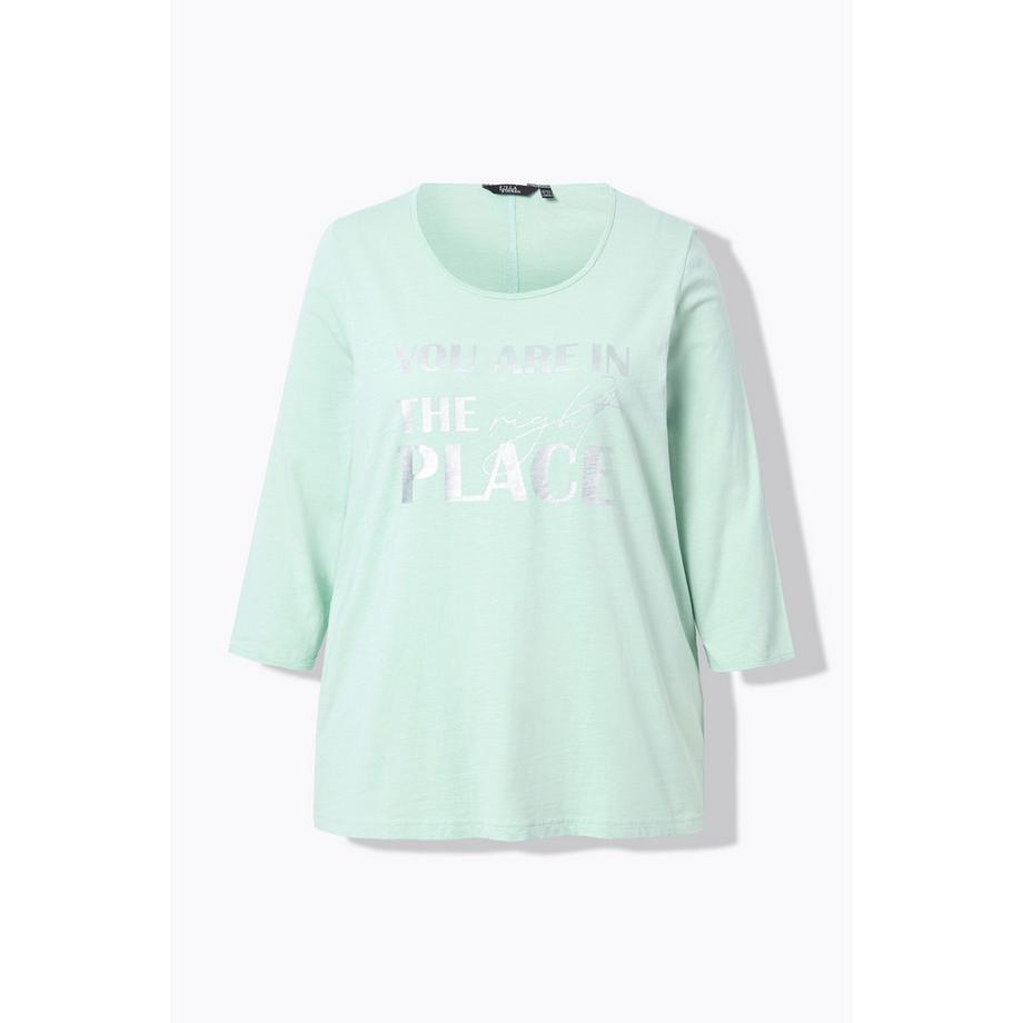 Ulla Popken Motif Lettres Métalliques Ligne A Col Rond Manches 3/4 T-shirt  