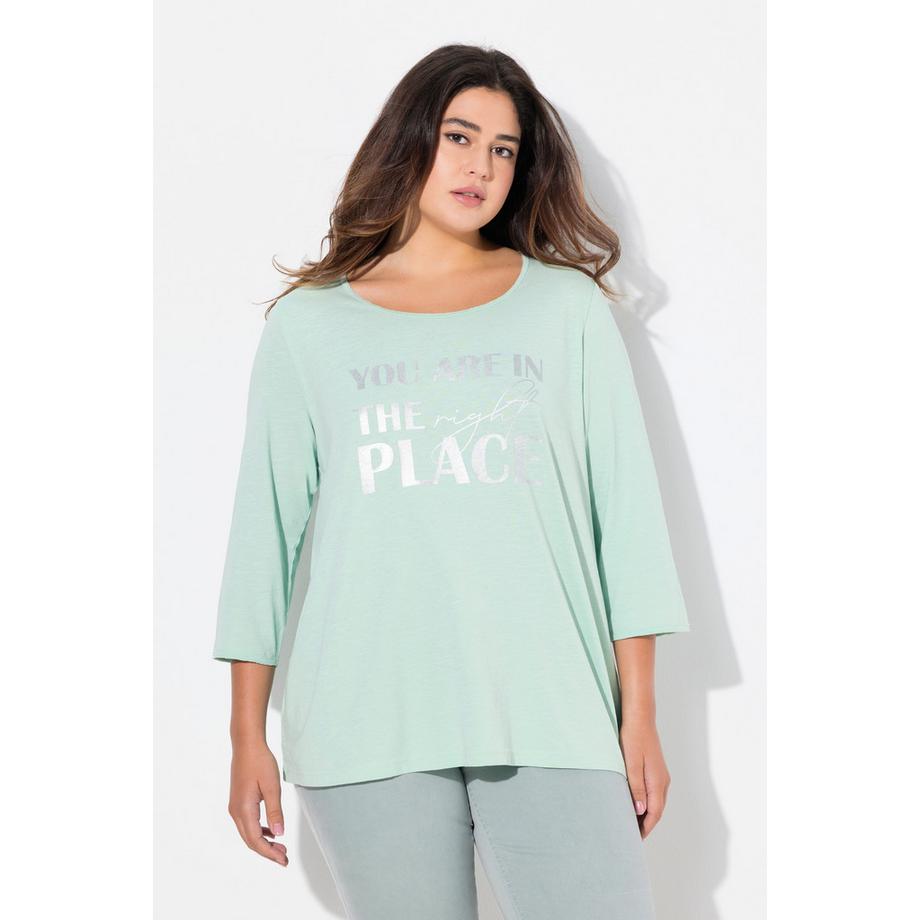 Ulla Popken Motif Lettres Métalliques Ligne A Col Rond Manches 3/4 T-shirt  