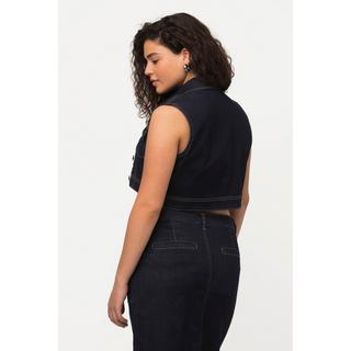 Ulla Popken  Gilet di jeans con taglio corto, smanicato e aderente, collo da camicia e materiale riciclato 