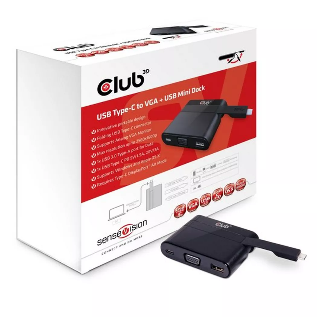Club 3D Mini Docking USB Type-C to VGA + USB 3.0 + USB Type-C Charging