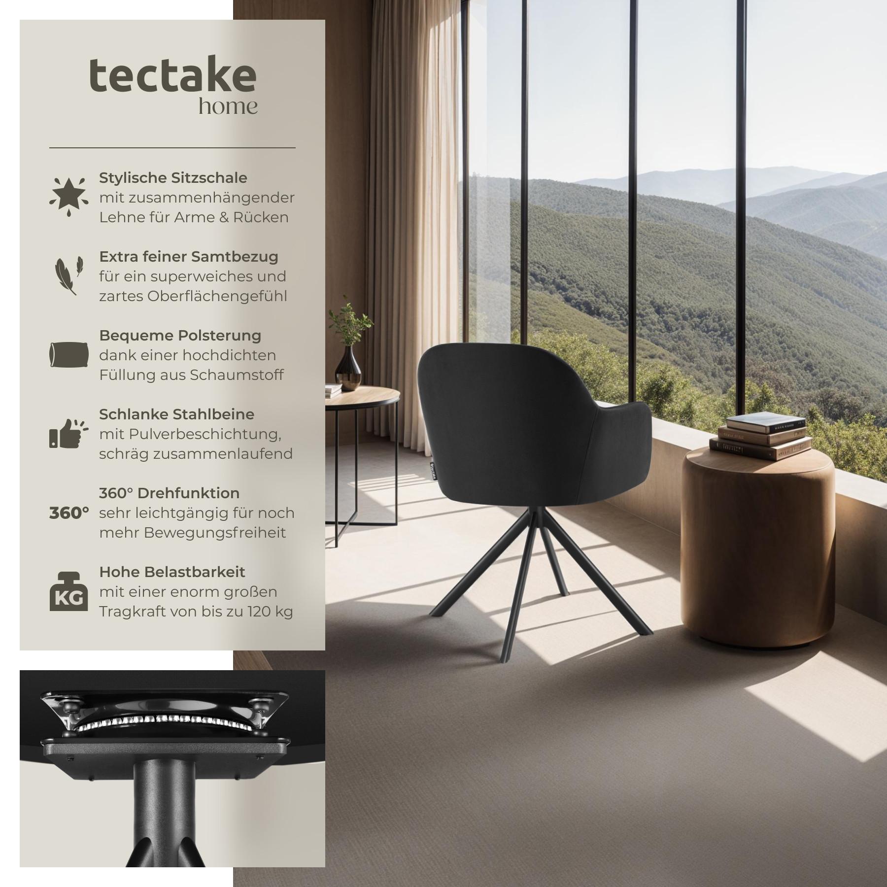 Tectake Chaise pivotante en velours Lona avec rembourrage épais  