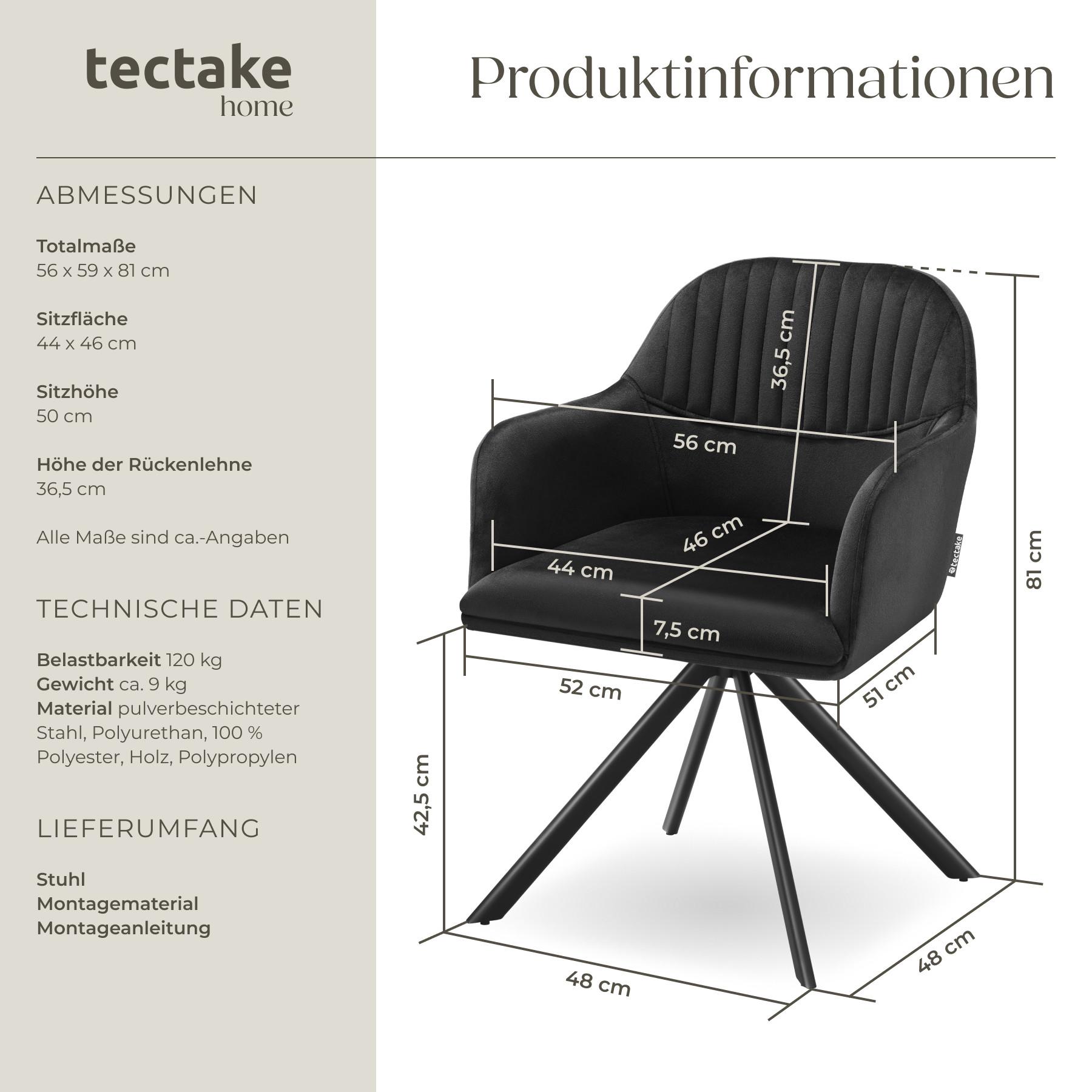 Tectake Chaise pivotante en velours Lona avec rembourrage épais  