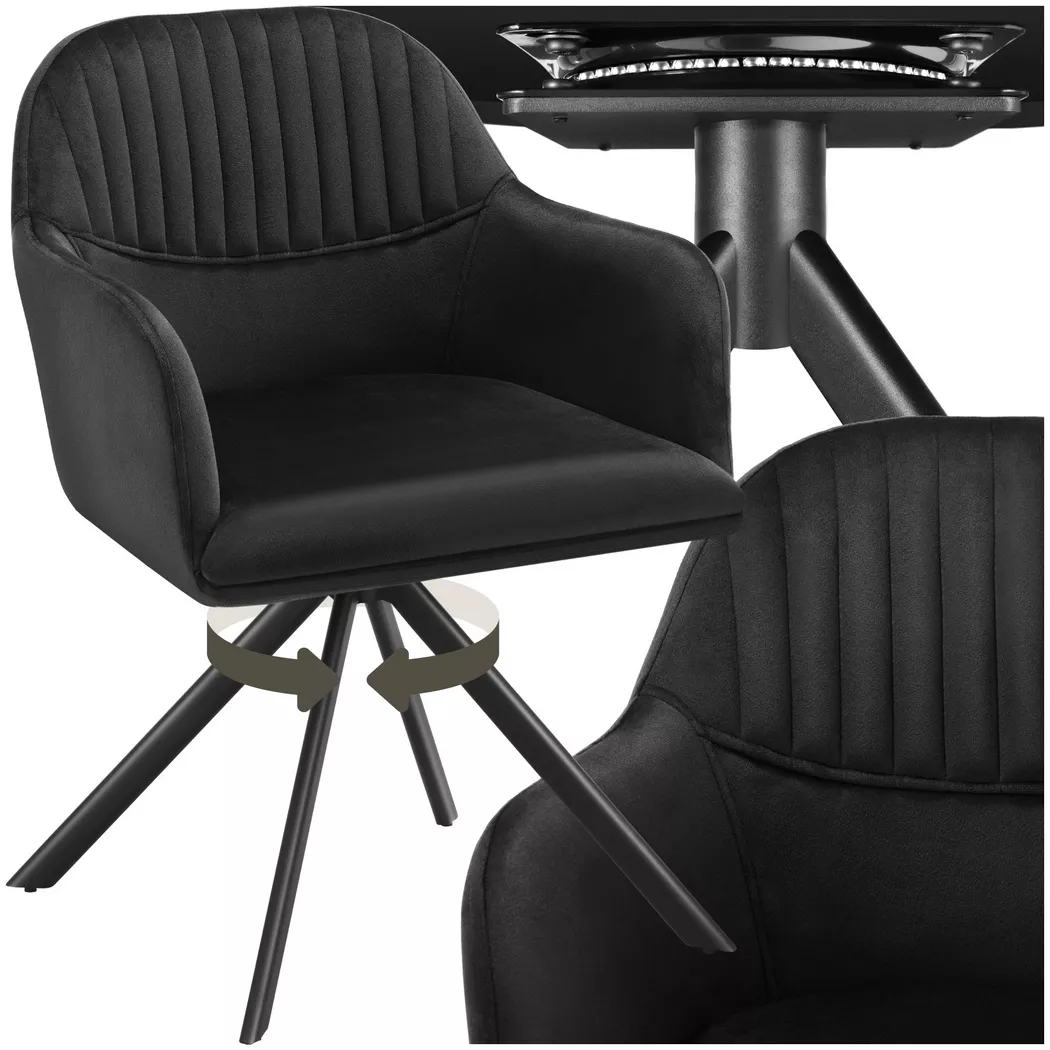 Chaise pivotante à 360° en velours avec rembourrage épais noir