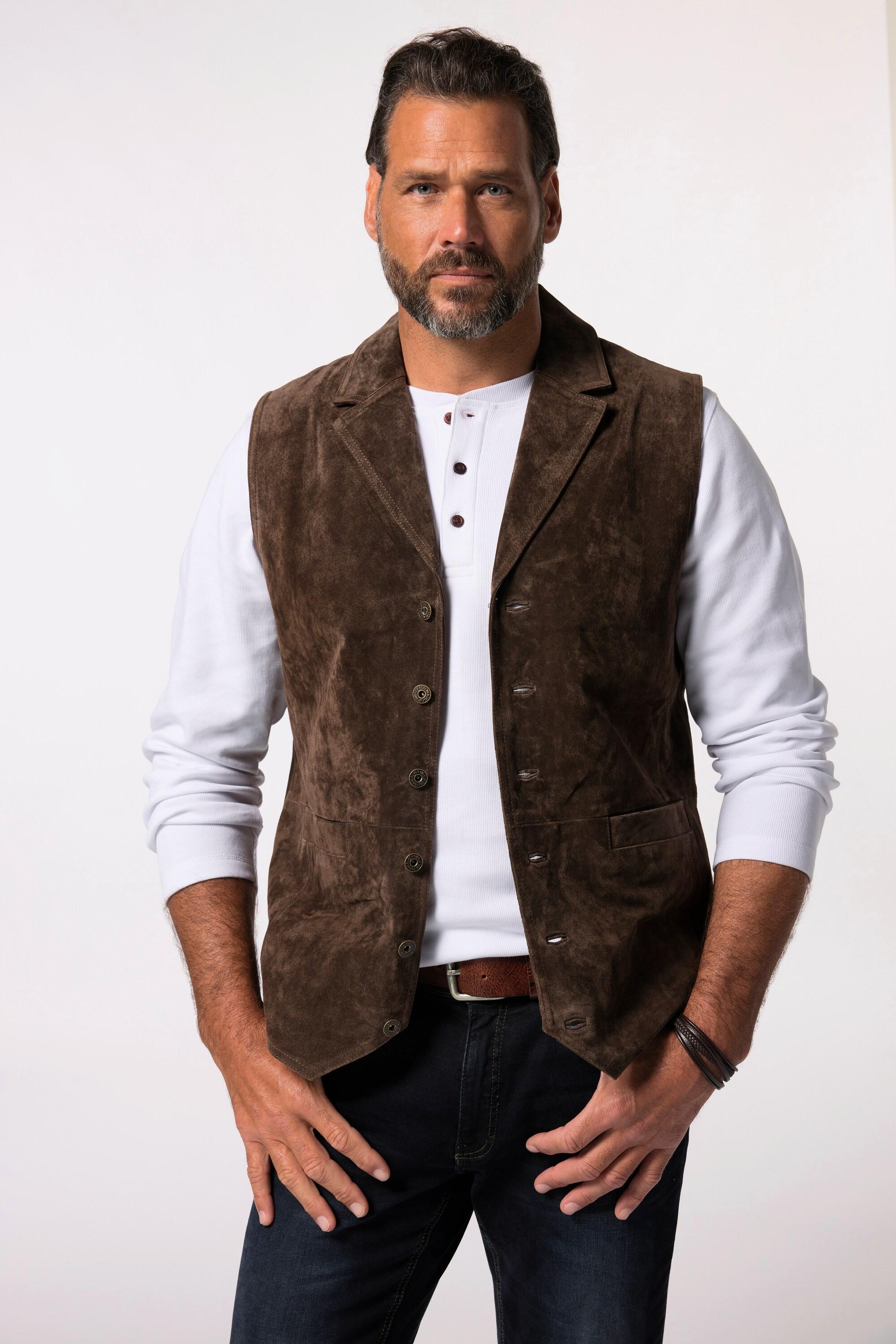 JP1880  Gilet en cuir suédé souple, à revers 