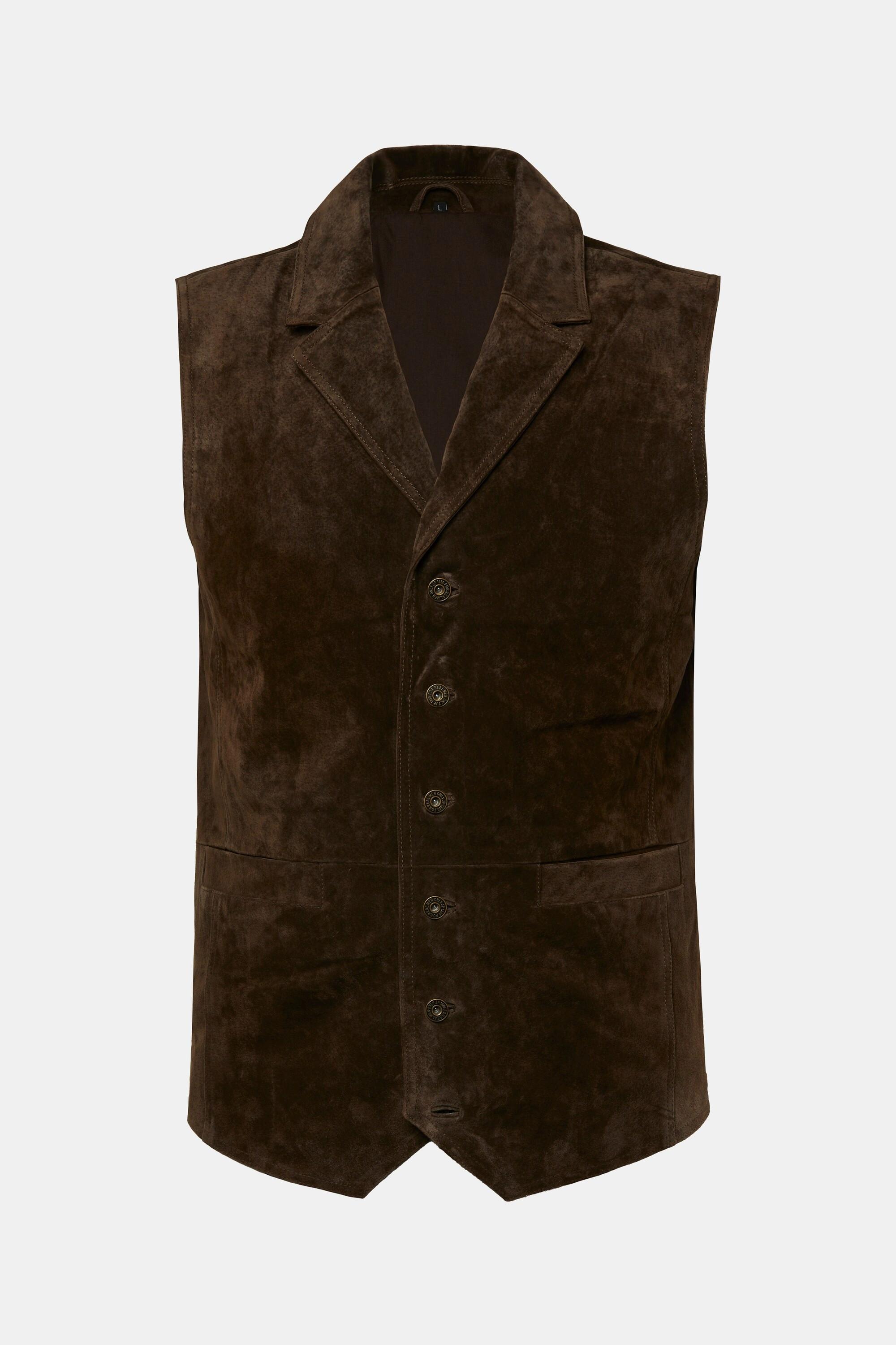 JP1880  Gilet en cuir suédé souple, à revers 