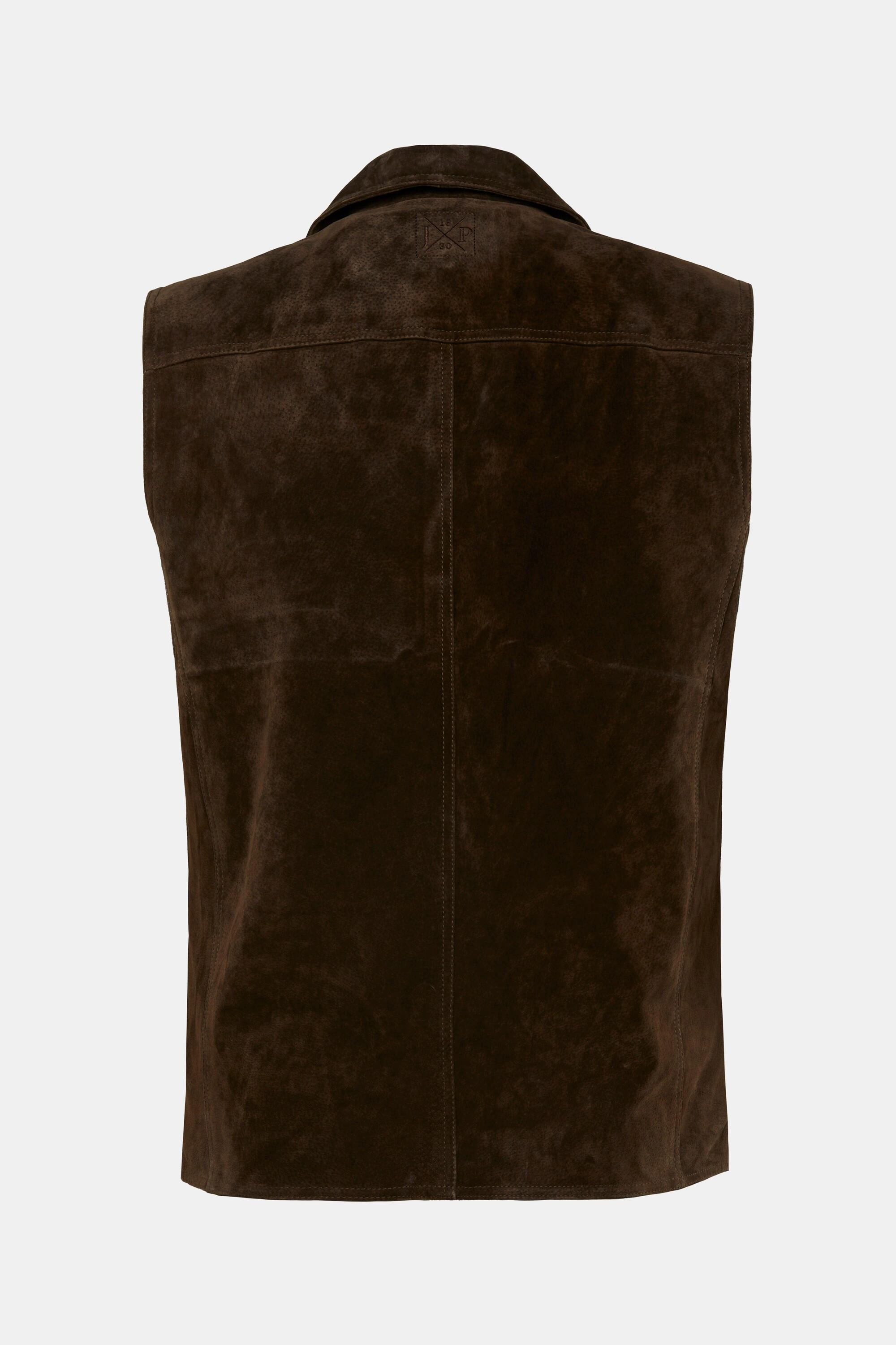 JP1880  Gilet en cuir suédé souple, à revers 