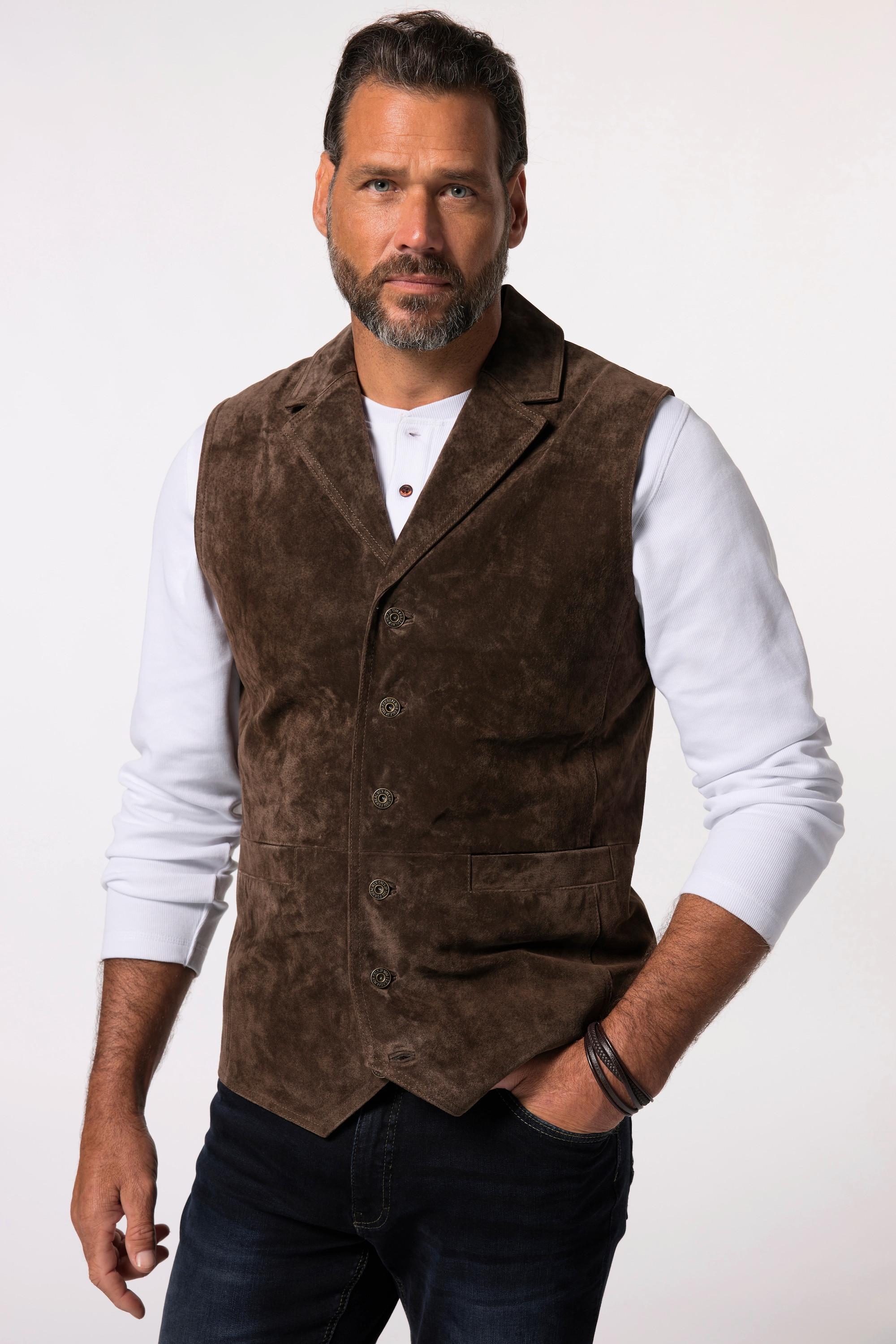 JP1880  Gilet en cuir suédé souple, à revers 