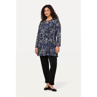 Ulla Popken  Longshirt, A-Linie, Linien-Muster, Rundhals mit Keyhole, Langarm 