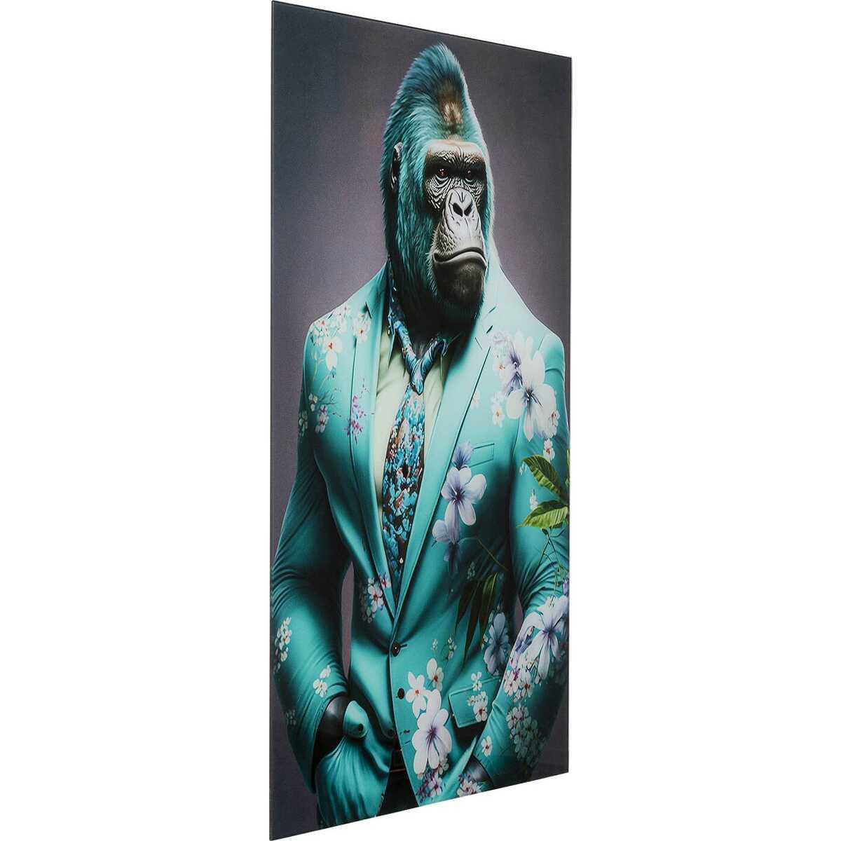 KARE Design Tableau en verre Mister Gorilla bleu 60x90  