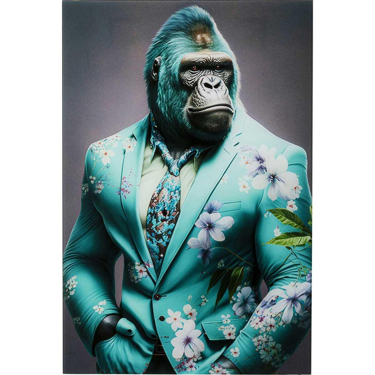 KARE Design Tableau en verre Mister Gorilla bleu 60x90  