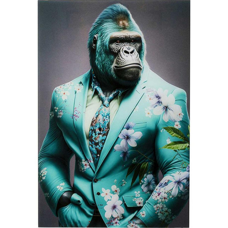 KARE Design Tableau en verre Mister Gorilla bleu 60x90  