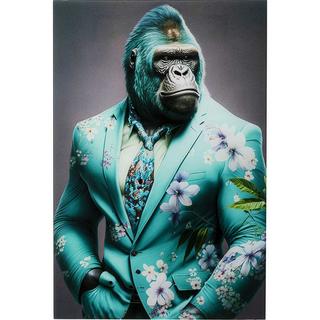 KARE Design Tableau en verre Mister Gorilla bleu 60x90  