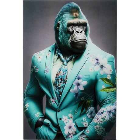 KARE Design Tableau en verre Mister Gorilla bleu 60x90  