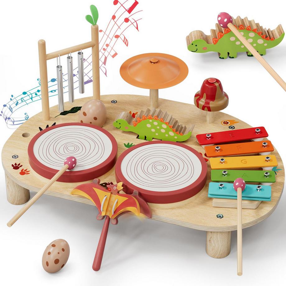 Jouet de Batterie En Bois, Instruments de Musique avec Tambour de Xylophone