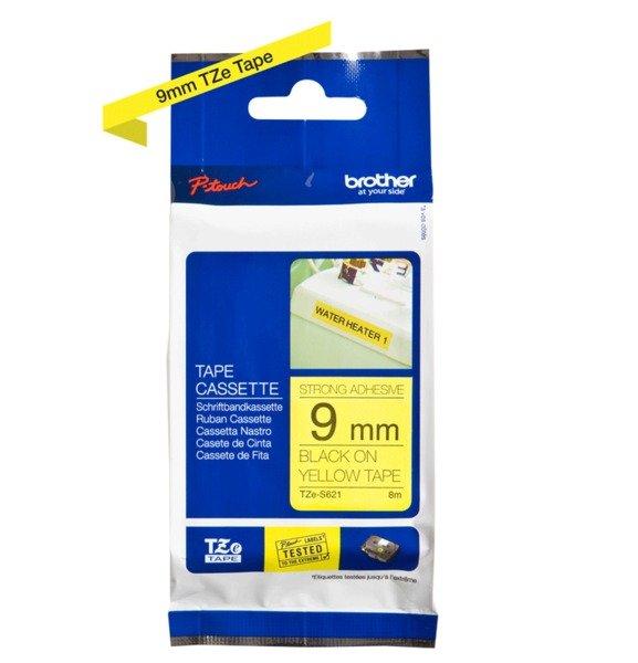 E+P Elektrik  Nastro con adesivo extra resistente Brother TZe TZe-S621 Colore Nastro: Giallo Colore carattere:Nero 9 mm 8 m 