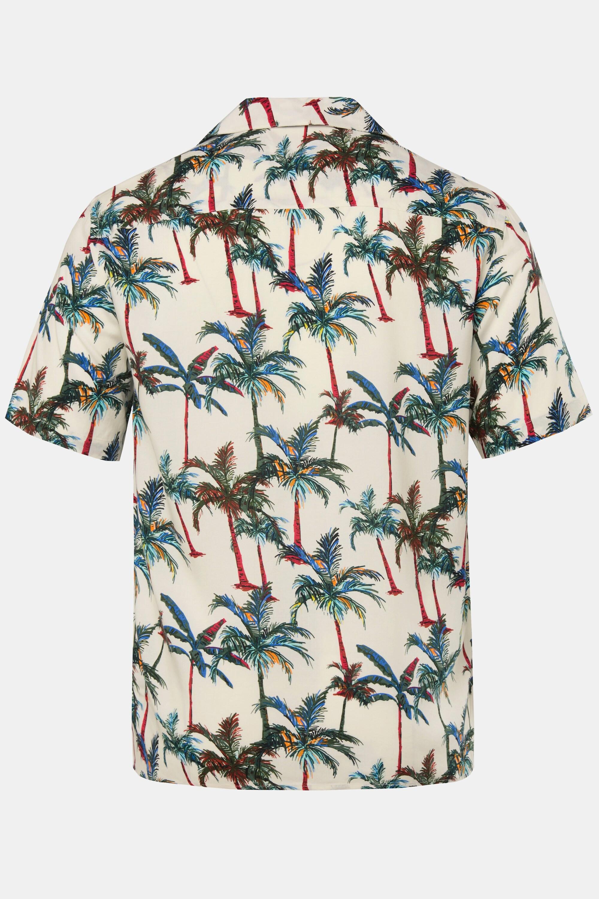 JP1880  Camicia in viscosa con taglio squadrato, stampa tropicale, mezze maniche e collo alla cubana, fino alla tg. 8XL 