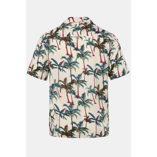 JP1880  Camicia in viscosa con taglio squadrato, stampa tropicale, mezze maniche e collo alla cubana, fino alla tg. 8XL 