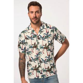 JP1880  Camicia in viscosa con taglio squadrato, stampa tropicale, mezze maniche e collo alla cubana, fino alla tg. 8XL 