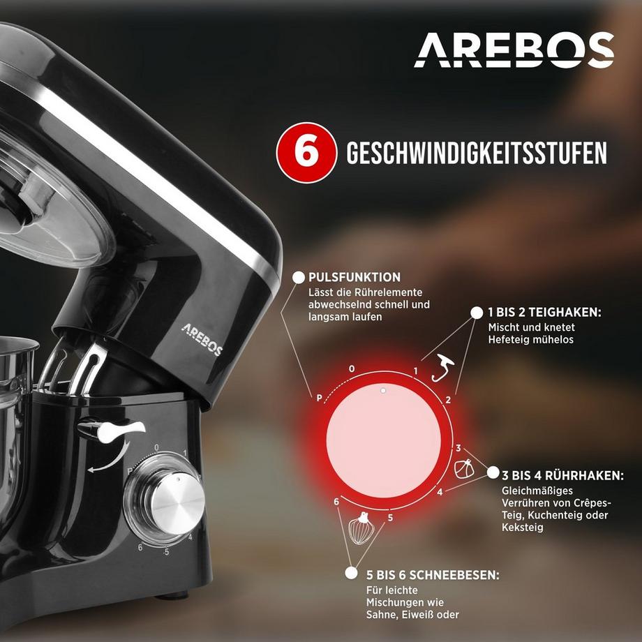 Arebos Robot da Cucina 1500W 6L in Acciaio Inox 6 Gradini Silenzioso  