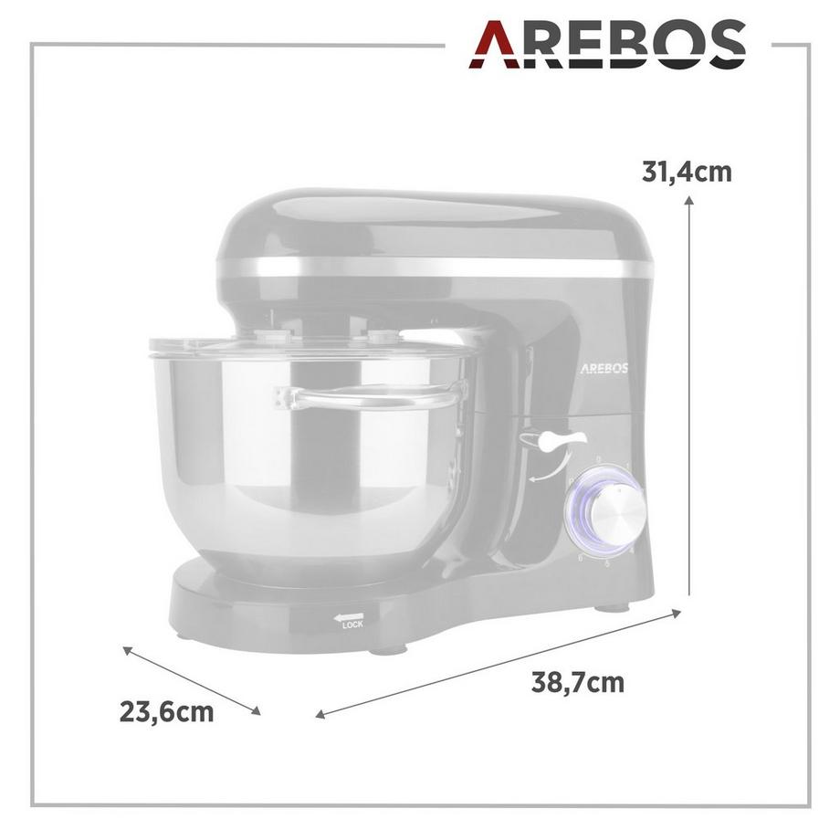 Arebos Robot da Cucina 1500W 6L in Acciaio Inox 6 Gradini Silenzioso  