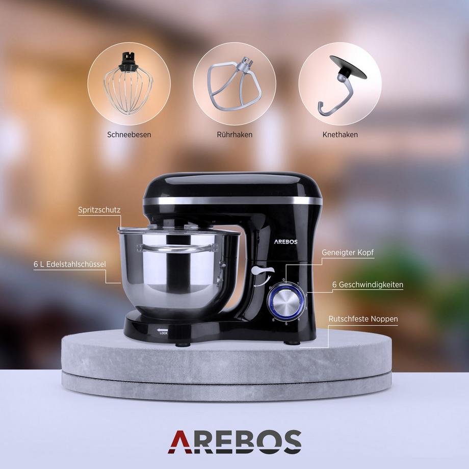 Arebos Robot da Cucina 1500W 6L in Acciaio Inox 6 Gradini Silenzioso  