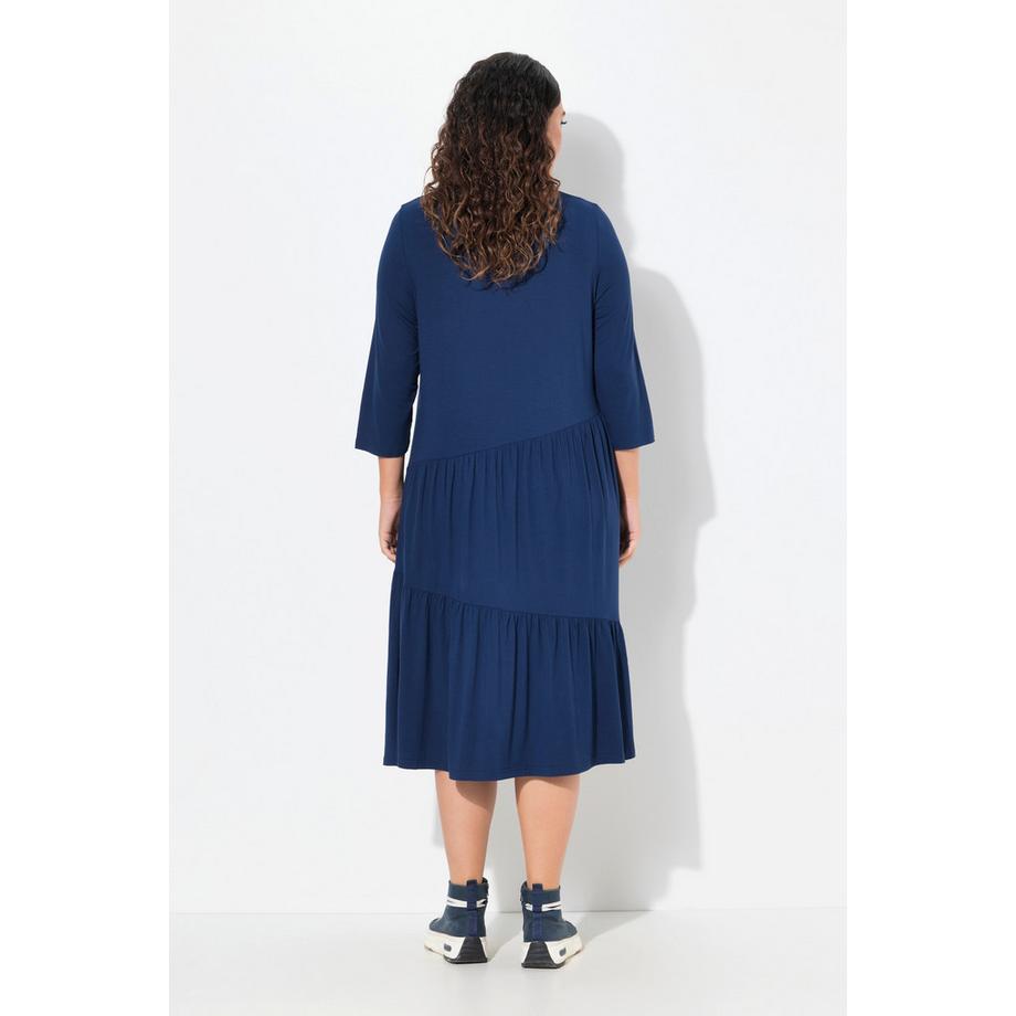 Ulla Popken Robe midi Volants Coupe Évasée Décolleté en V Manches 3/4  