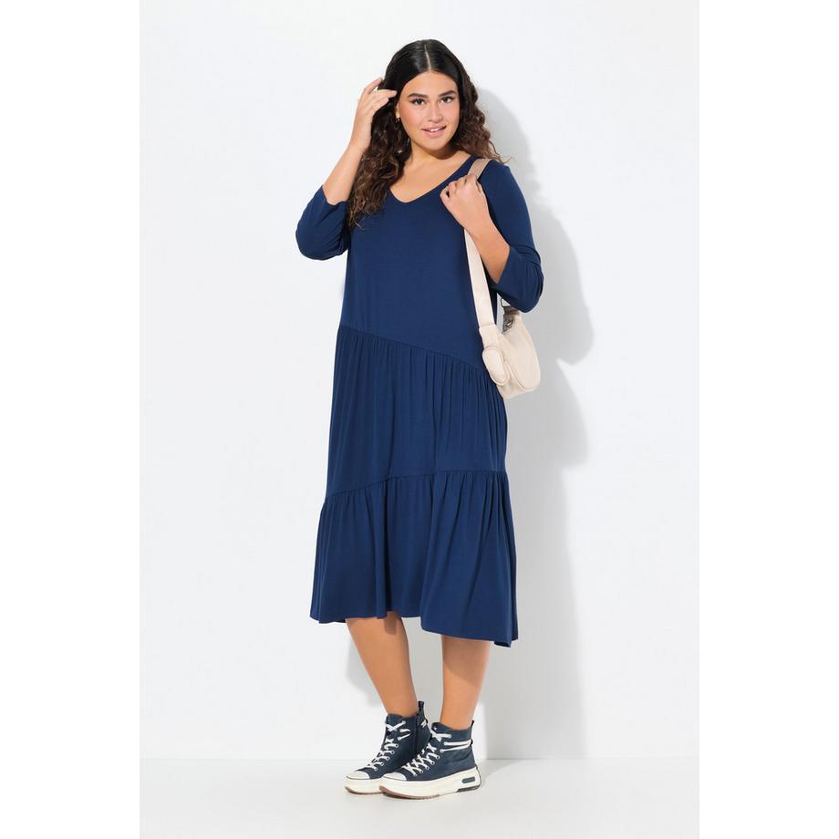 Ulla Popken Robe midi Volants Coupe Évasée Décolleté en V Manches 3/4  