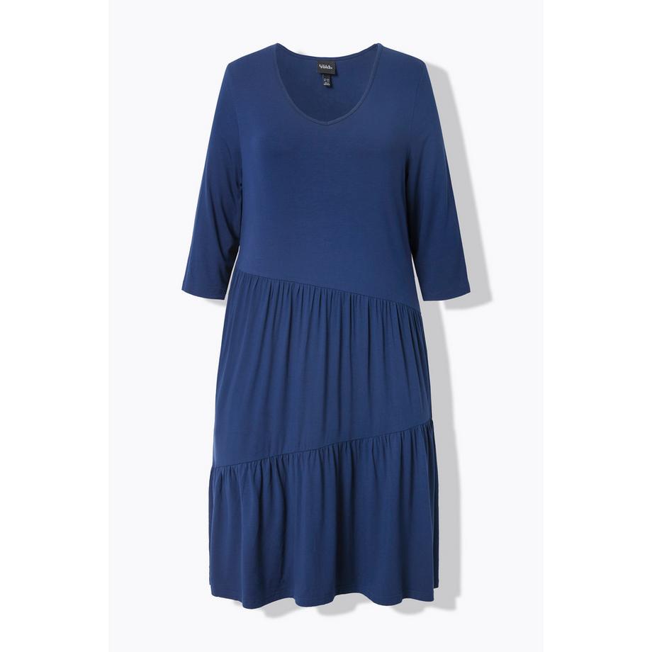 Ulla Popken Robe midi Volants Coupe Évasée Décolleté en V Manches 3/4  