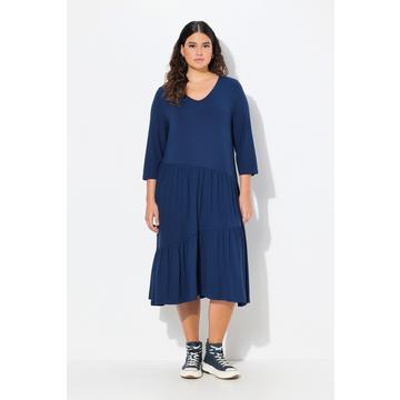 Midikleid, Volants, A-Linie, V-Ausschnitt, 3/4-Arm