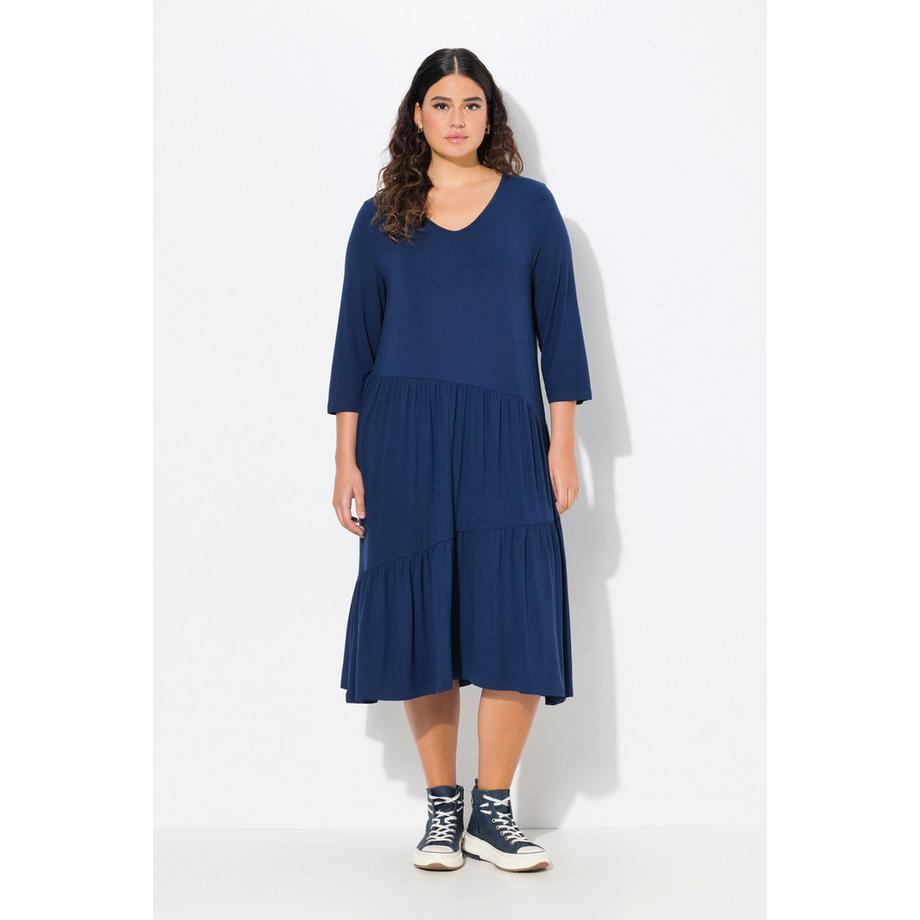 Ulla Popken Robe midi Volants Coupe Évasée Décolleté en V Manches 3/4  