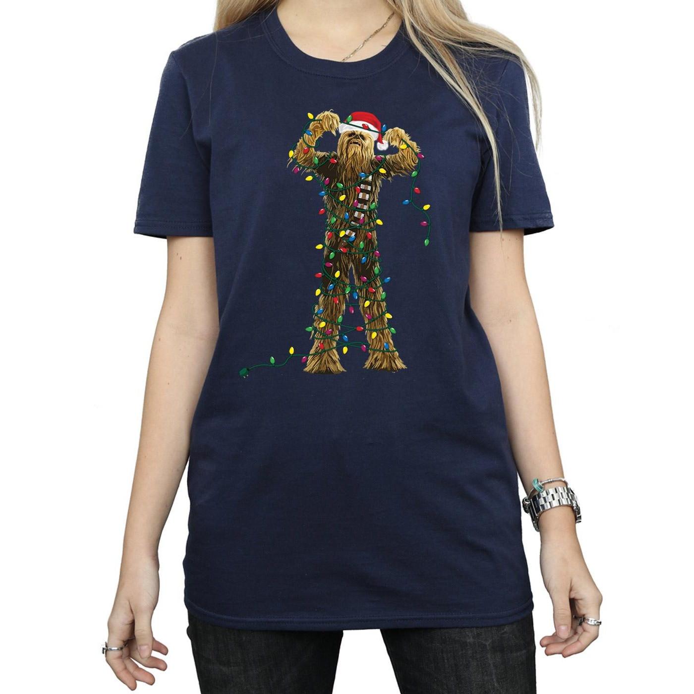 Image of Chewbacca Christmas Lights Tshirt Damen Marine M
