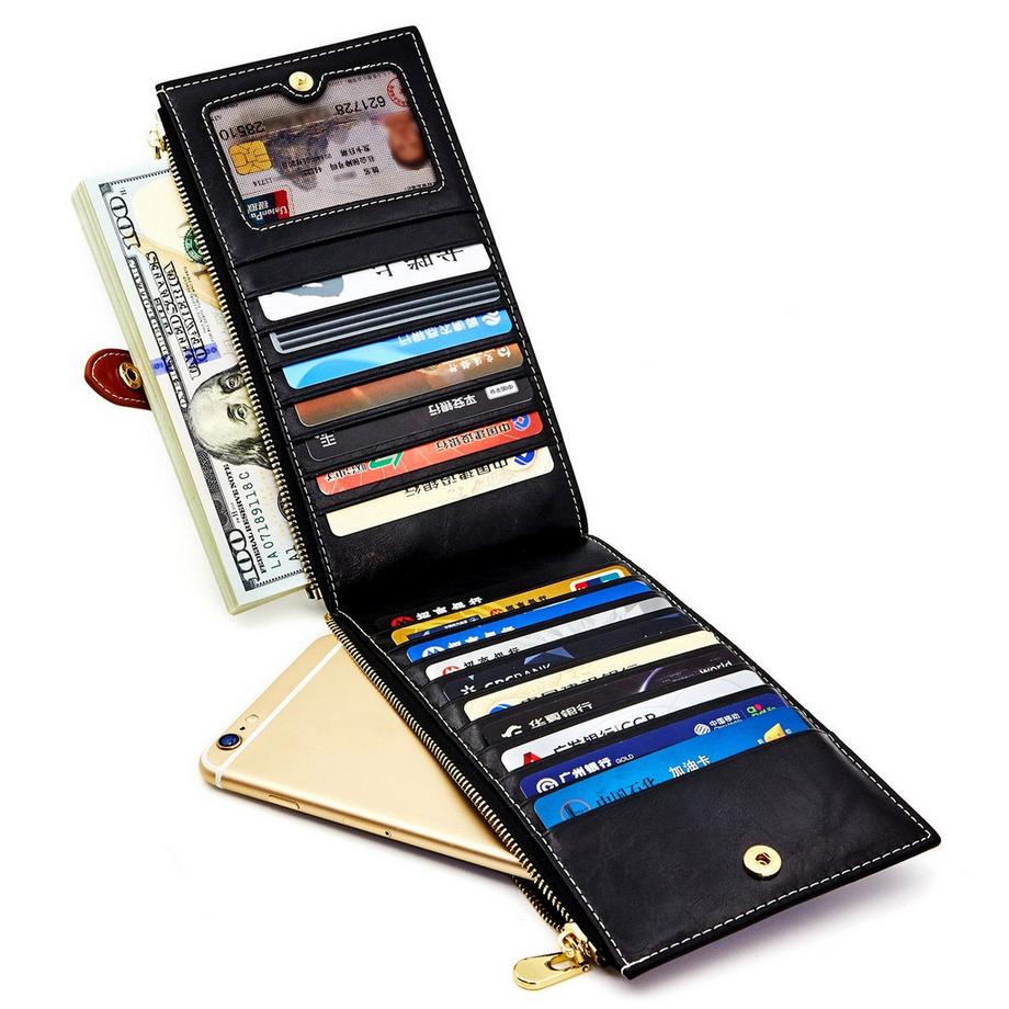 Only-bags.store Portafoglio in vera pelle blocco RFID porta carte di credito cerniera  