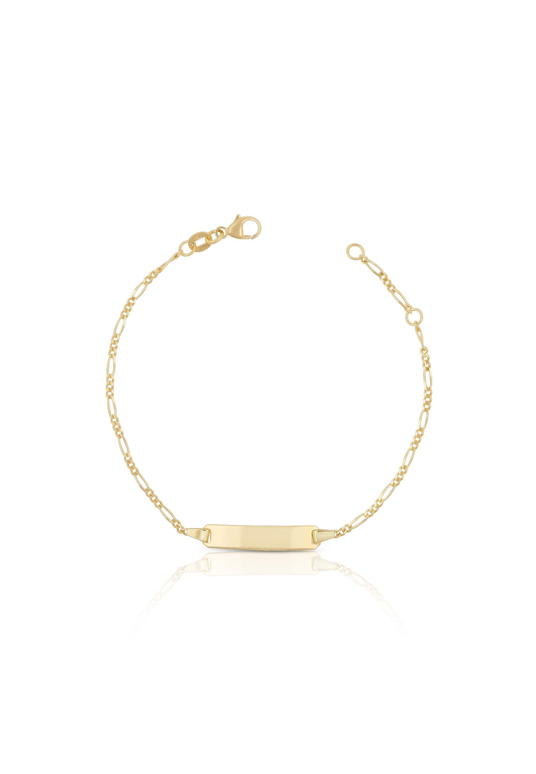 MUAU Schmuck  Bébé Bracelet Figaro Gelbgold 750, 14cm Gravurplatte 1.8cm 