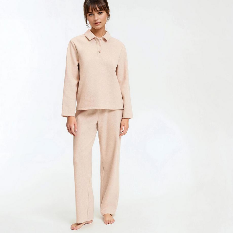 Molton-Pyjama mit Polokragen