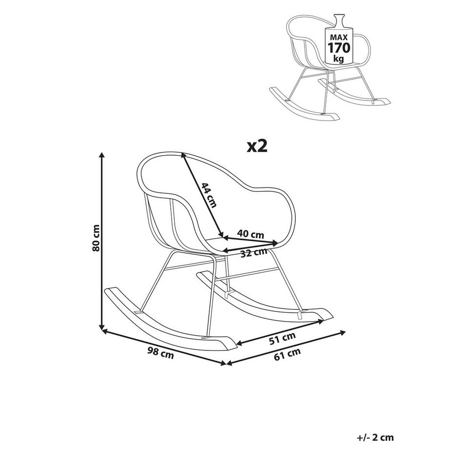 Beliani Lot de 2 fauteuils à bascule en Rotin Boho LAVINIO  