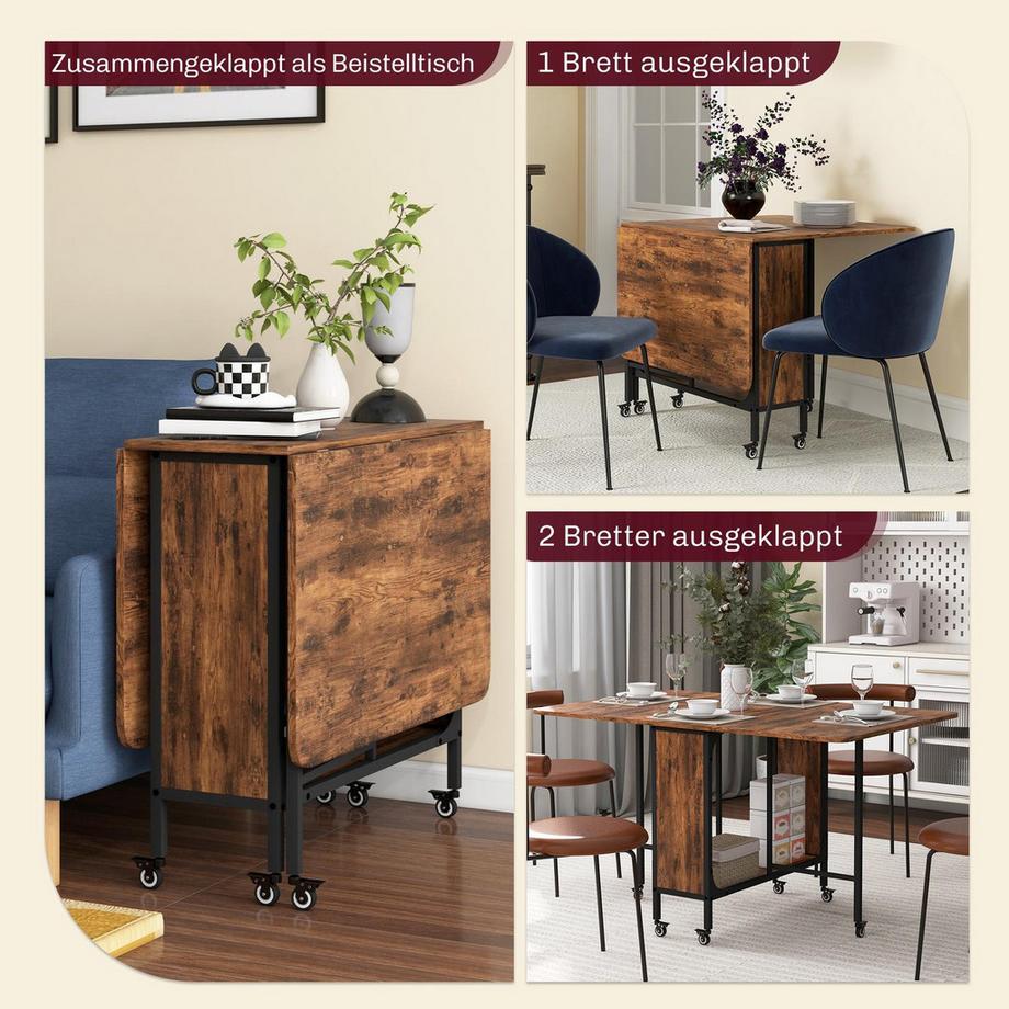 Northio Esstisch Klappbar Küchentisch für 6 Personen mit Offenen Ablage Mobiler Klapptisch Esszimmertisch für Kleine Räume, Esszimmer, Küche 130 x 80 x 74 cm Rustikal-Braun Aosom  