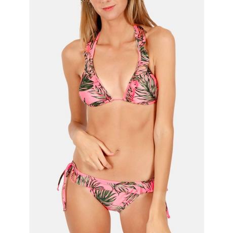 Admas  Bikini a triangolo in 2 pezzi con balze rosa Fluor Leaves 