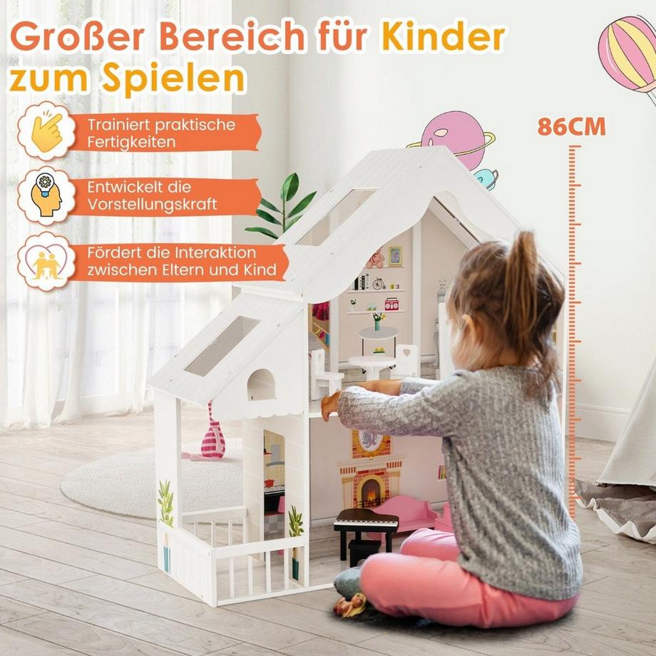 Northio  Casa delle bambole in legno a 2 piani con accessori e mobili 