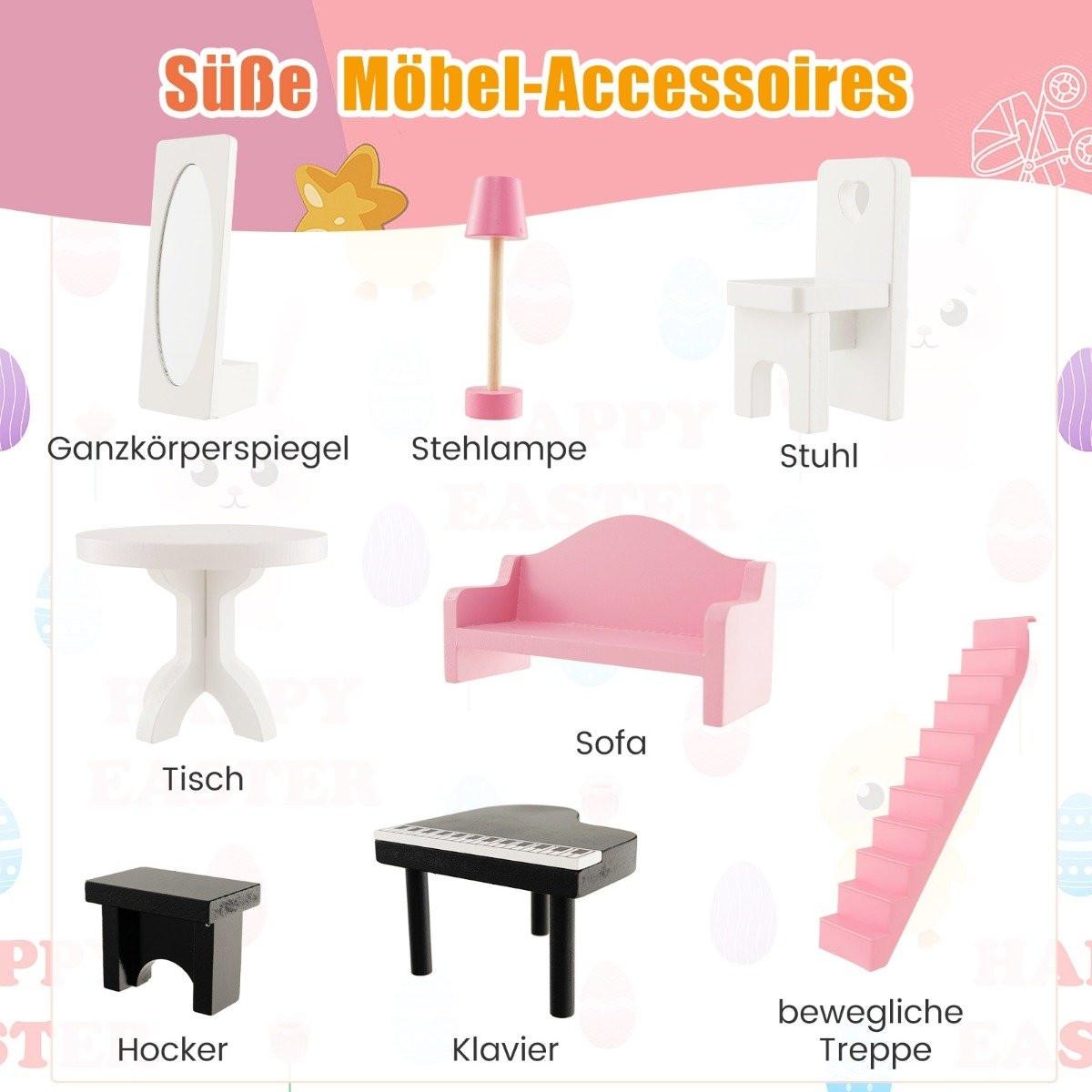 Northio  Casa delle bambole in legno a 2 piani con accessori e mobili 