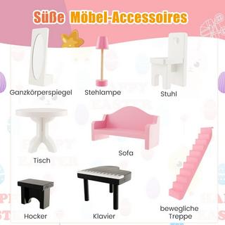 Northio  Casa delle bambole in legno a 2 piani con accessori e mobili 