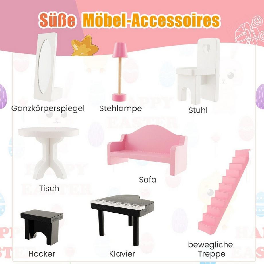 Northio  Casa delle bambole in legno a 2 piani con accessori e mobili 