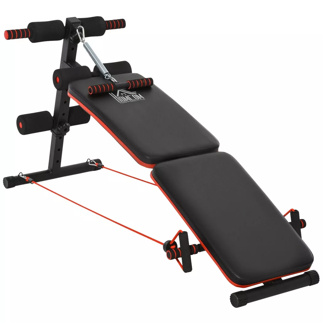Northio - Sit Up Bank Bauchtrainer mit Trainingsseile Trainingsbank Multifunktion Verstellbar&klappbar 110 kg Belastbarkeit Stahl Schwarz+Rot, One Size